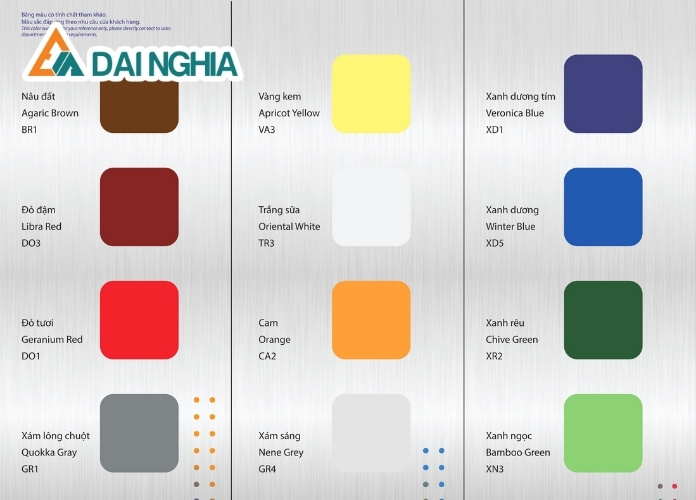 Bảng màu lam gió tôn Đông Á