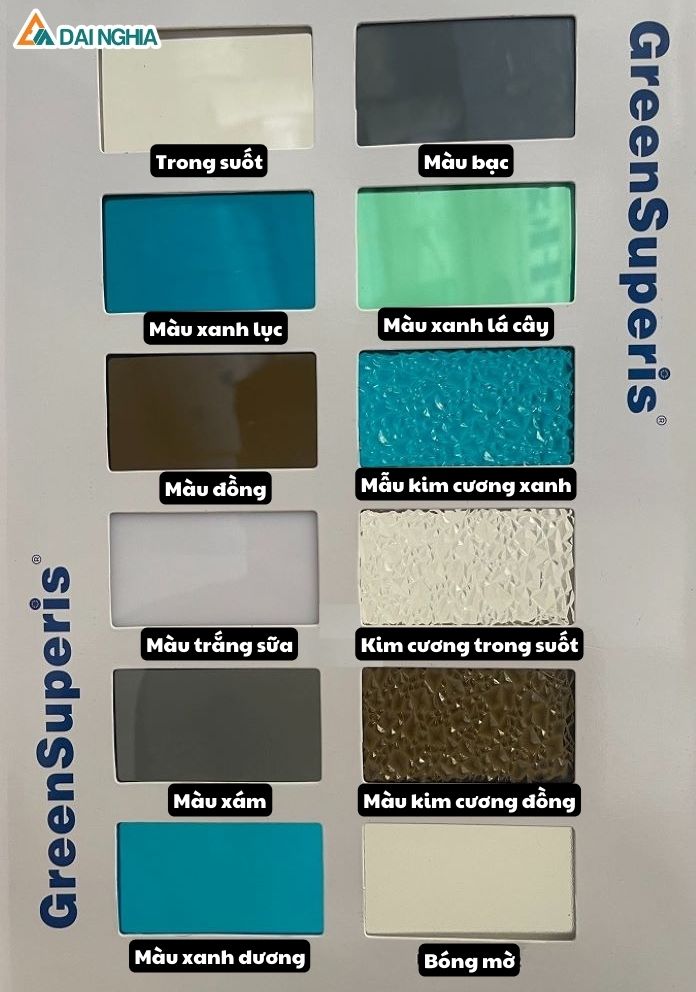 So Sánh Mái Che Poly Và Mái Che Kính Cường Lực 12 Màu sắc tấm Polycarbonate rỗng ruột