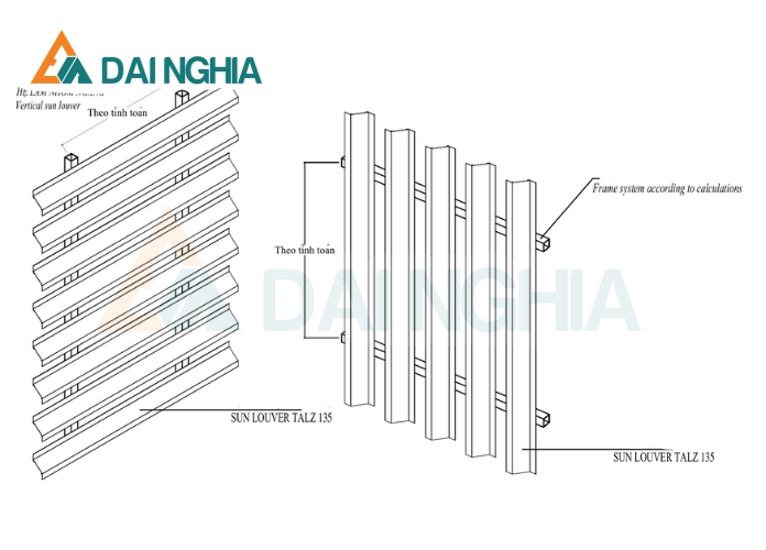 Bản Vẽ Lam Gió Chi Tiết: Cấu Tạo, Kích Thước và Ứng Dụng Thực Tế 4 Bản vẽ lam gió nhôm đúc Louver 135C