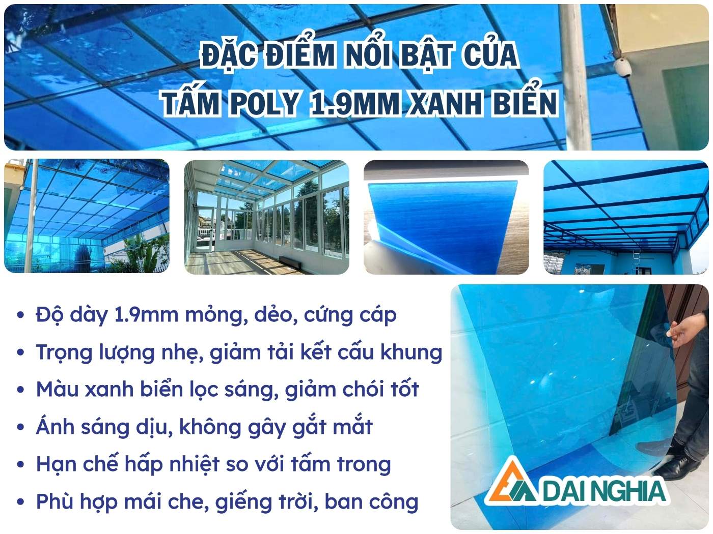 Ưu điểm nổi bật của tấm Poly đặc 1.9mm xanh biển
