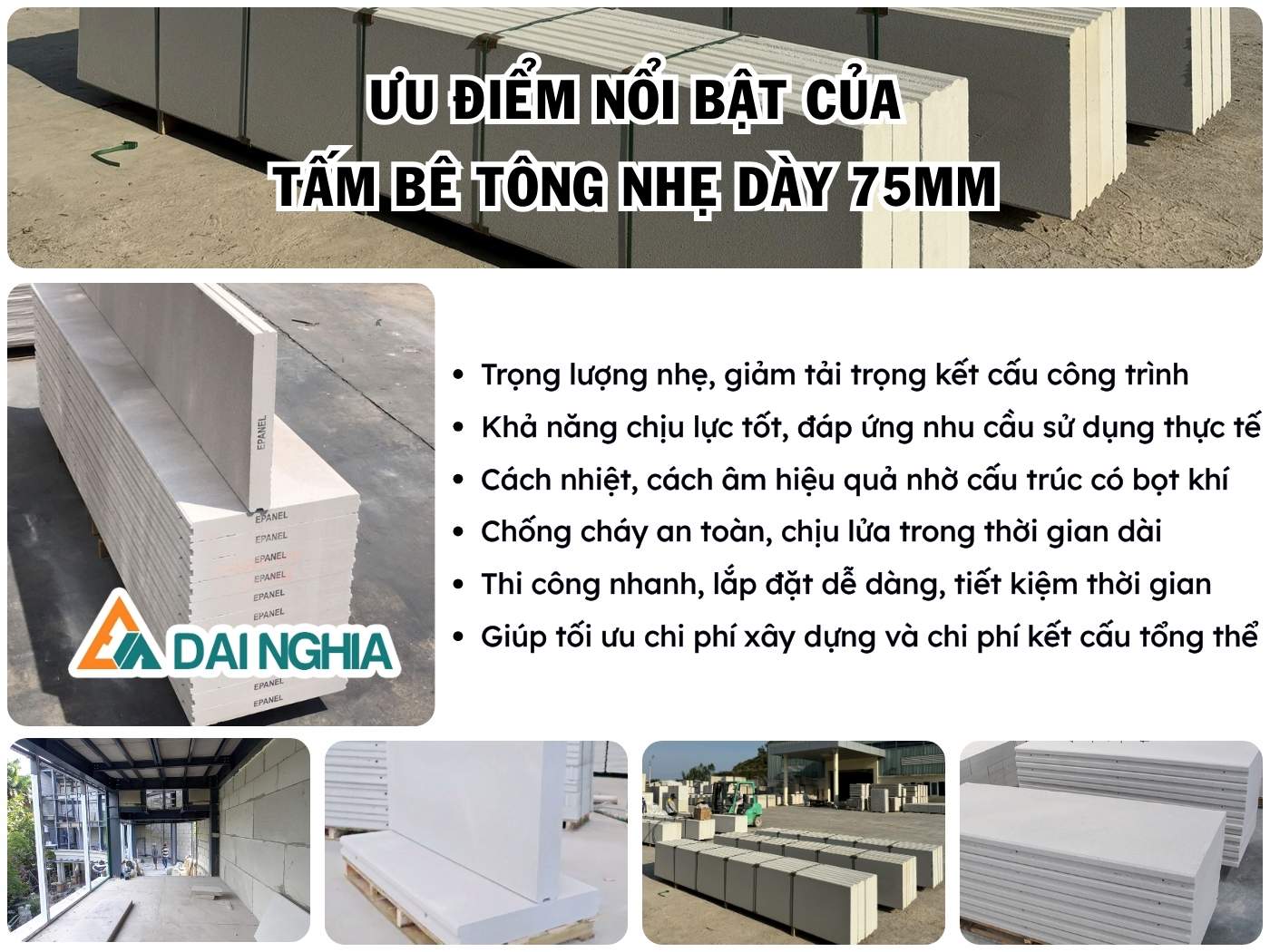Ưu điểm của tấm bê tông nhẹ dày 75mm