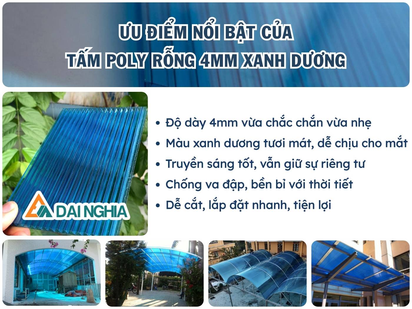 Ưu điểm nổi bật của tấm Poly rỗng 4mm xanh dương