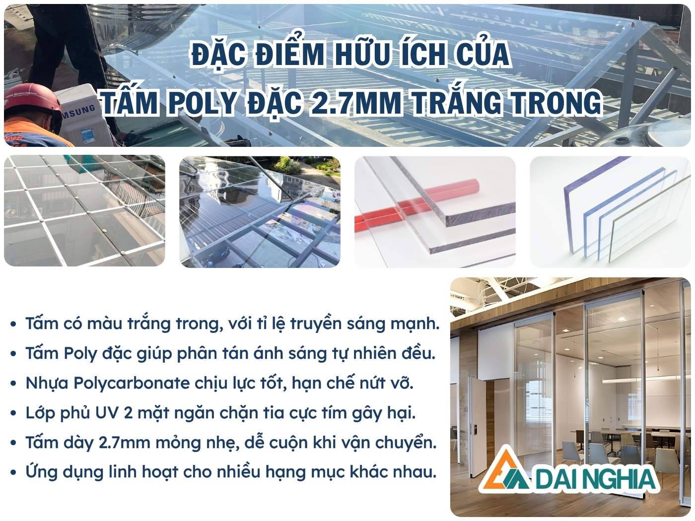 Đặc điểm hữu ích của tấm Poly đặc 2.7mm trắng trong