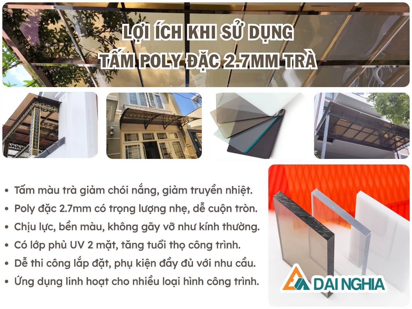 Lợi ích sử dụng tấm Poly đặc 2.7mm trà