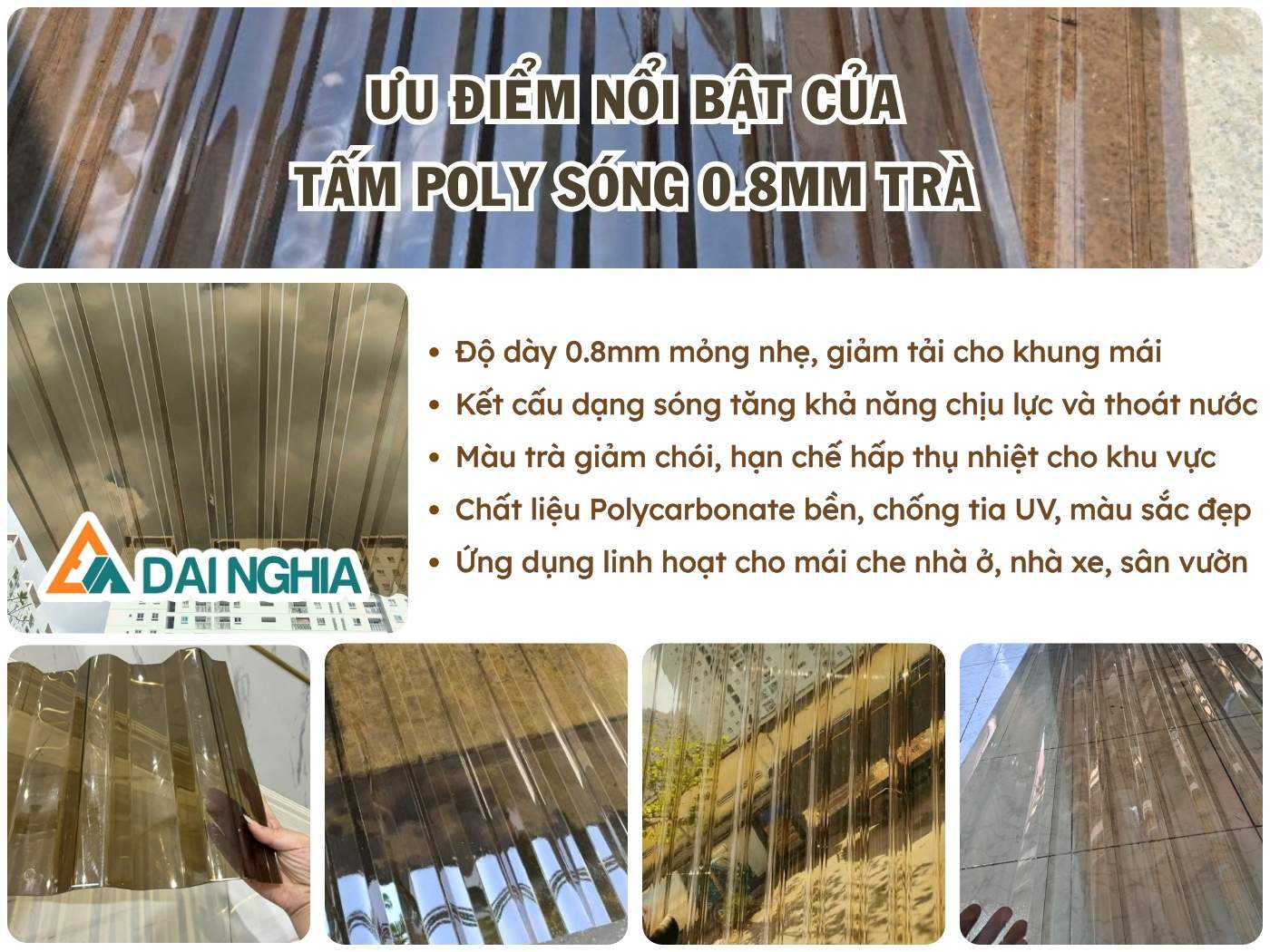 Ưu điểm nổi bật của tấm Poly sóng 0.8mm trà