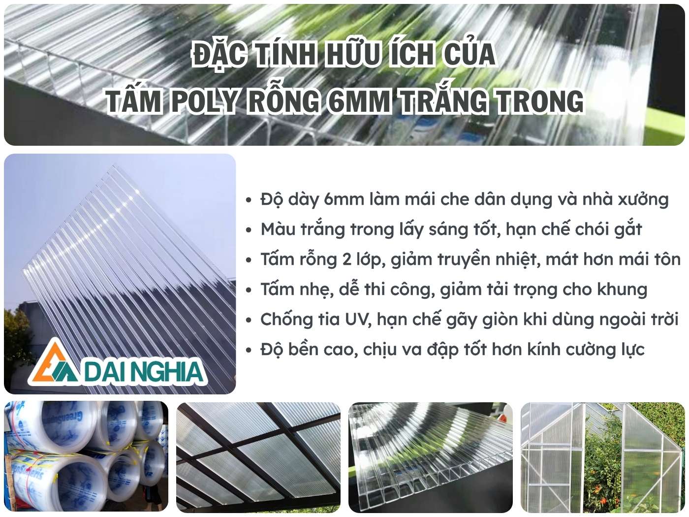 Đặc tính hữu ích của tấm Poly rỗng 6mm trắng trong