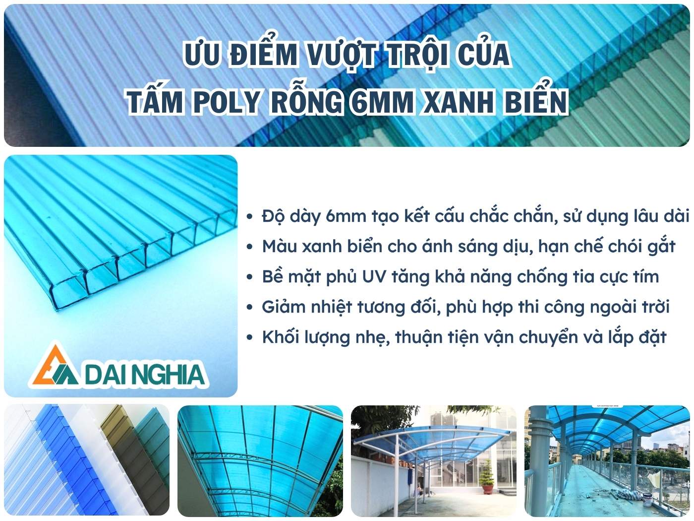 Ưu điểm của tấm Poly rỗng 6mm xanh biển