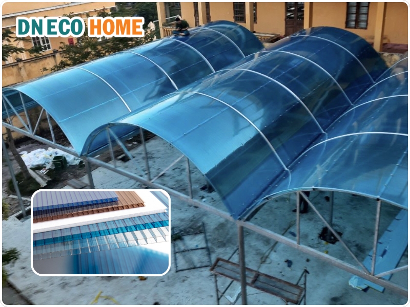 Hướng dẫn lắp đặt tấm Poly rỗng 10mm xanh biển làm mái che