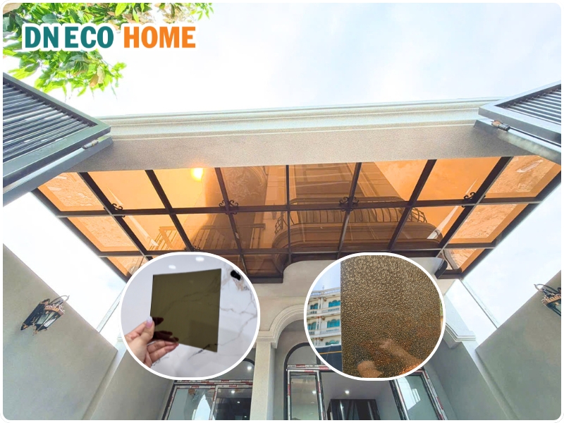 Ứng dụng tấm Poly đặc 5mm trà làm lợp che nắng