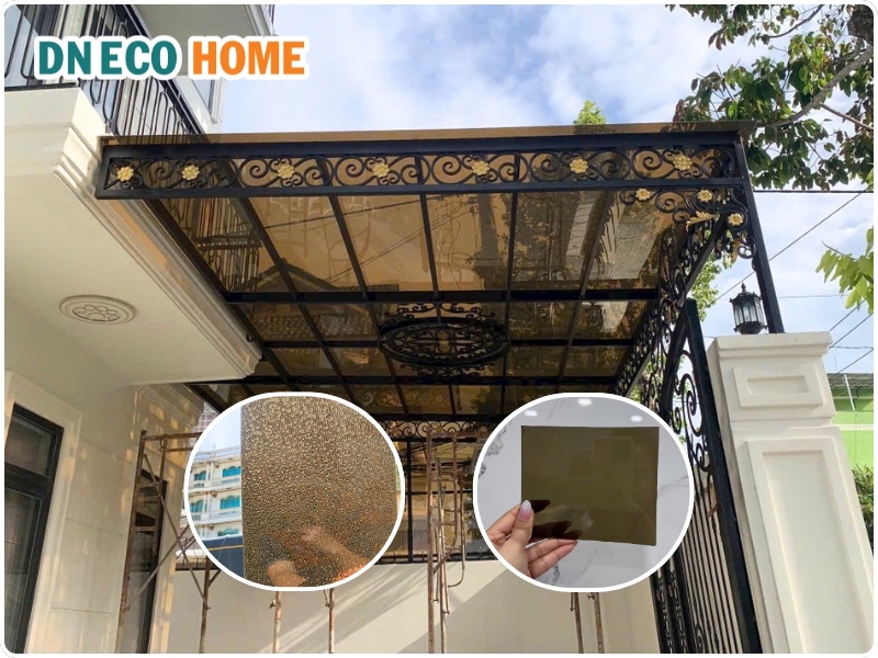 Ứng dụng tấm Poly đặc 6mm trà làm mái che