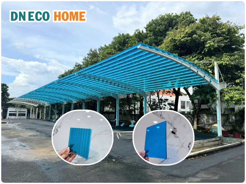 Ứng dụng tấm Poly đặc 6mm xanh biển lợp mái
