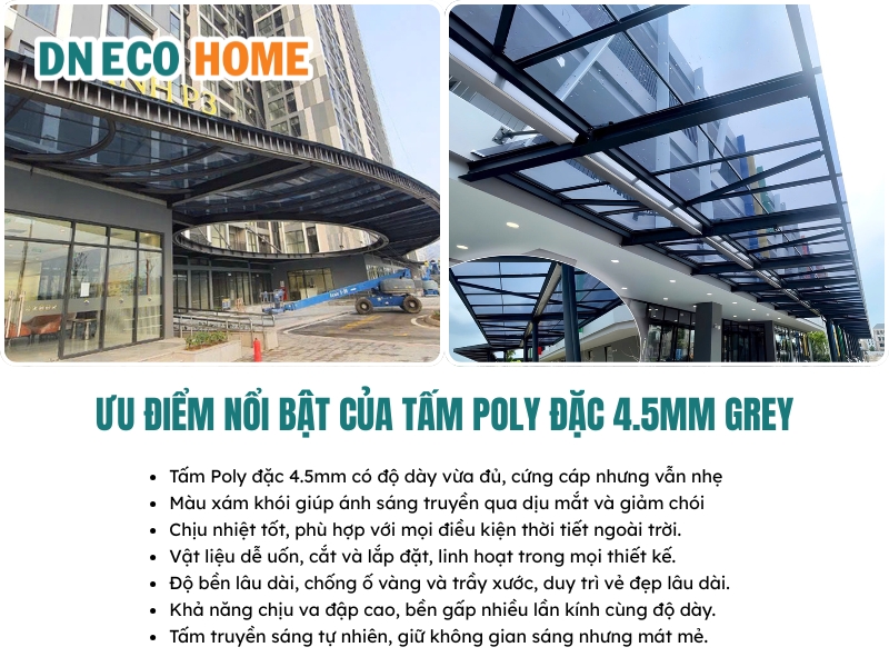 Ưu điểm nổi bật của tấm Poly đặc 4.5mm grey