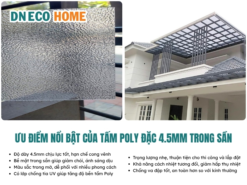 Ưu điểm nổi bật của tấm Poly đặc 4.5mm trong sần