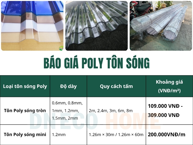 Báo giá tấm lấy sáng polycarbonate sóng
